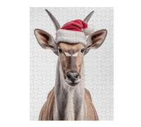 Puzzles for Teenagerss 52x38cm/1000pcs Eland Antelope Wearing Santa Hat Jigsaw for Adults Relax Games Perfect Decoration Fun Activities at Home 52x38cm/1000pcs