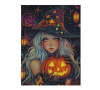 Puzzles for Teenagerss 52x38cm/1000pcs Halloween Witch with Pumpkin 4 Jigsaw Puzzle Hands-on Game Staycation Kill Time Challenging Game Gifts 52x38cm/1000pcs