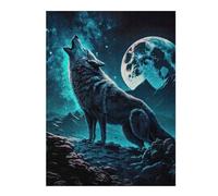 Puzzles for Teenagerss 52x38cm/1000pcs Howling Wolf Moonlit Night Adult Puzzles Brain Teaser Game Perfect Decoration Challenging Game Gifts 52x38cm/1000pcs