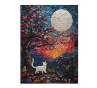 Puzzles for Teenagerss 52x38cm/1000pcs White Moonlight Cat Puzzle for Adults Family Game Perfect Decoration Christmas Birthday Gifts 52x38cm/1000pcs