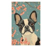 Puzzles for Teenagerss 75x50cm/1000pcs Boston Terrier with Cherry Blossoms Art Boston Terrier Art Adult Jigsaw Family Game Difficult Challenge Unique Birthday And Xmas Gifts 75x50cm/1000pcs