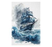 Puzzles for Teenagerss 75x50cm/1000pcs Watercolored Sailing Ship Puzzles for Adults Brain Teaser Game Precision Cutting Fun at Home Activities, 75x50cm/1000pcs