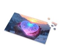 Puzzles For Toddlers 2-4 A Hand Holds A Glowing Heart-Shaped Crystal Against A Sunset Backdrop Picture Puzzle 3 Year Old Girl Gifts Spot It Game For Kids(300PCS)