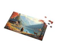 Puzzles For Toddlers 2-4 Autumn Serenity: Cabin By The Lake With Wildlife Picture Puzzle 4 Year Old Boy Gift 100 Piece Puzzles For Kids(500PCS)