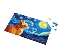 Puzzles For Toddlers 2-4 Cat Gazing At Van Gogh'S Starry Night Sky Picture Puzzle 1000 Piece Puzzles 300 Piece Puzzle(300PCS)