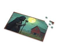 Puzzles For Toddlers 2-4 Skeletal Figure With Staff Stands In Front Of Red Barn Under Full Picture Puzzle Toys For Boys 4-6 Easter Toys For Kids Ages 4-8(1000PCS)