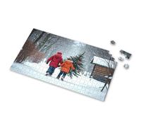 Puzzles For Toddlers 2-4 Two Children Carry A Christmas Tree In The Snow Picture Puzzle 3 Year Old Girl Gifts Spot It Game For Kids(300PCS)