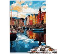 Puzzles Games Colorful the Port of Bergen 1000 Piece Jigsaw Puzzles for Adult Wood Jigsaw for is ideal as a gift for the whole family 1000pcs(50x75cm)