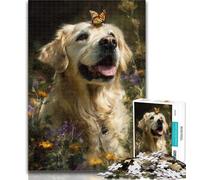 Puzzles Golden Retriever And Butterfly 1000 Piece Jigsaw Puzzles for Teenagers,Challenging Difficult with Fully Interlocking Randomly Shaped Pieces 26x38cm