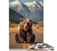 Puzzles Grizzly Bear on Road 1000 Pieces Jigsaw Puzzle for Adults Wooden Jigsaw Suitable for Adults And over 18 Years Old Stress Relief Toys 1000pcs (75x50cm)