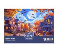 Puzzles Halloween Village 1000 Piece Challenge Game for Adults,Autumn Town Impossible Jigsaw Puzzles 1000 Pieces Educational Games for Adults Or Families 38x26cm/1000pcs