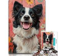 Puzzles Happy Border Collie 1000 Pieces Jigsaw Puzzles for Adults And Teens,Learning Educational Toys Family Games Enhance Love between Couples 26x38cm