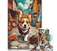 Puzzles Happy Corgi Jigsaw Puzzles for Adults 1000 Pieces,for Educational Game Challenge Toy Artists Collection, Fine Art 50x75cm