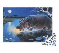 Puzzles Hippo 1000 Pieces Challenge Game for Adults,Moonlit Night River Impossible Jigsaw Puzzles 1000 Pieces Educational Game 1000pcs (75x50cm)
