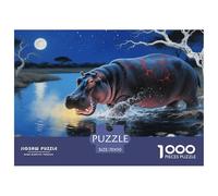 Puzzles Hippo 1000 Pieces Challenge Game for Adults,Moonlit Night River Impossible Jigsaw Puzzles 1000 Pieces Educational Game 70x50cm/1000pcs