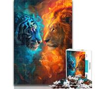 Puzzles Ice And Fire Tiger Jigsaw Puzzles 1000 Pieces for Adults Teens,Toys Educational Games Stress Relieving Unique Home Decor And Gifts 26x38cm