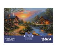 Puzzles Idyllic Village Mountain Sunset 1000 Piece Challenge Toy for Adults,Riverside Cottage Landscape Impossible Jigsaw Puzzle 1000 Piece Educational Game for Adults Or Families 70x50cm/1000pcs