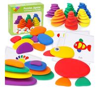 Puzzles Jigsaw for Boy Girl Age 3: Montessori Toys for 3 4 5 Year Old Kids Toddlers Preschool Learning Toys Gift for Boy Age 3-6 Imitation Pebble Stacking Education Toy