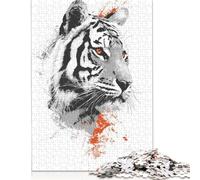 Puzzles Majestic Tiger Portrait in Monochrome Style 1000 Pieces Jigsaw Puzzle for Adults Paper Jigsaw Suitable for Adults And over 18 Years Old Stress Relief Toys 38x26cm/1000pcs