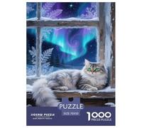 Puzzles Norwegian Forest Cat 1000 Pieces Challenge Game for Adults,Aurora Snow Scene Impossible Jigsaw Puzzles 1000 Pieces Educational Games Home Decoration 70x50cm/1000pcs