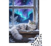 Puzzles Norwegian Forest Cat 1000 Pieces Challenge Toy for Adults Aurora Snow Scene Impossible Jigsaw Puzzles 1000 Pieces Educational Game Puzzle Gifts 1000pcs (75x50cm)
