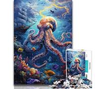 Puzzles Octopus in The Ocean 1000 Piece Jigsaw Puzzles for Teenagers,Challenging Difficult with Fully Interlocking Randomly Shaped Pieces 50x75cm