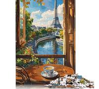 Puzzles Parisian View with Coffee Cup 500 Pieces Jigsaw Puzzle for Adults Wooden Jigsaw Suitable for Adults And over 18 Years Old Stress Relief Toys 500pcs (52x38cm)