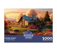 Puzzles Pastoral Cottage 1000 Piece Challenge Toy for Adults,Dreamy Mountain Lodge Garden Impossible Jigsaw Puzzles 1000 Pieces Educational Game Home Decoration 38x26cm/1000pcs