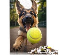Puzzles Playful German Shepherd 500 Pieces Jigsaw Puzzle for Adults Wooden Jigsaw Suitable for Adults And over 18 Years Old Stress Relief Toys 500pcs (52x38cm)