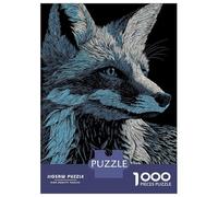 Puzzles Pour Adolescents 1000 Pièces Fox Portrait in Blue And White Puzzles Pour Adultes Jeux Relaxants Pour Toute La Famille Cadeaux Amusants Pour Les Amis Et La Famille 70x50cm/1000pcs