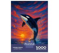 Puzzles Pour Adolescents 1000 Pièces Orca Breaching at Sunset Painting Puzzles Pour Adultes Jeux Relaxants Pour Toute La Famille Cadeaux Amusants Pour Les Amis Et La Famille 70x50cm/1000pcs