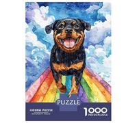 Puzzles Pour Adolescents 1000 Pièces Rottweiler on Rainbow Bridge Puzzles Pour Adultes Jeu De Réflexion Pour Améliorer La Mémoire Activités Amusantes À La Maison 52x38cm/1000pcs