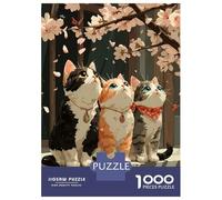 Puzzles Pour Adolescents 1000 Pièces Three Cats Under Cherry Blossoms Puzzles Pour Adultes Jeux Relaxants Pour Toute La Famille Cadeaux Amusants Pour Les Amis Et La Famille 70x50cm/1000pcs