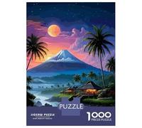Puzzles Pour Adolescents 1000 Pièces Tropical Island Landscape with Mountain And Moon Puzzles Pour Adultes Jeu De Réflexion Pour Améliorer La Mémoire Activités Amusantes À La Maison 52x38cm/1000pcs