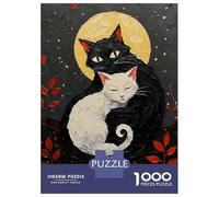 Puzzles Pour Adolescents - Puzzles De 1000 Pièces Black And White Cats Under Moon Painting Puzzles Pour Adultes - Jeu De Réflexion - Décoration Murale - Cadeaux Anti-stress 52x38cm/1000pcs