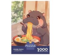 Puzzles Pour Adultes 1000 Pièces Cute Hippo Eating Ramen Illustration Puzzle Pour Adultes, Jeu De Réflexion, Cadeau D'anniversaire, Défi Éducatif 52x38cm/1000pcs