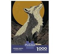 Puzzles Pour Adultes 1000 Pièces Fox Howling at The Moon Illustration Puzzle Pour Adultes, Jeu De Réflexion, Cadeau D'anniversaire, Défi Éducatif 52x38cm/1000pcs