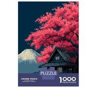 Puzzles Pour Adultes 1000 Pièces Japanese House with Cherry Blossom Tree Puzzle Pour Adultes, Jeu De Réflexion, Cadeau D'anniversaire, Défi Éducatif 52x38cm/1000pcs