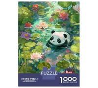 Puzzles Pour Adultes 1000 Pièces Panda in Lily Pond Puzzle Pour Adultes Jeux Relaxants Assemblage De Motifs Cadeaux Pour Les Amis Et La Famille 70x50cm/1000pcs