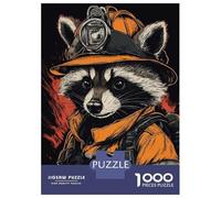 Puzzles Pour Adultes 1000 Pièces Raccoon Firefighter Puzzle Pour Adultes Jeux Relaxants Assemblage De Motifs Cadeaux Pour Les Amis Et La Famille 52x38cm/1000pcs