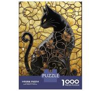 Puzzles Pour Adultes 1000 Puzzles Black Cat Stained Glass Puzzles Pour Adolescents Jeux Amusants Course De Vitesse Manuelle Offrez-leur Des Cadeaux Pour Toute La Famille 38x26cm/1000pcs