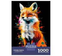 Puzzles Pour Adultes 1000 Puzzles Colorful Fox Portrait on Black Background Puzzles Pour Adolescents Jeux Amusants Course De Vitesse Manuelle Offrez-leur Des Cadeaux Pour Toute La Famille 38x26cm/1000