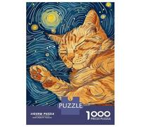 Puzzles Pour Adultes 1000 Puzzles Sleeping Cat Starry Night Art Puzzles Pour Adolescents Jeux Amusants Course De Vitesse Manuelle Offrez-leur Des Cadeaux Pour Toute La Famille 70x50cm/1000pcs