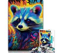 Puzzles Psychedelic Animal Raccoon 1000 Pieces Jigsaw Puzzles For Teens And Adults,Charcoal Art Staycation Kill Time for Home Decoration 38x26cm