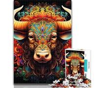 Puzzles Psychedelic Buffalo 1000 Piece Jigsaw Puzzles for Adults Gifts,is Ideal As A Gift for The Whole Family Suitable for And 14 26x38cm
