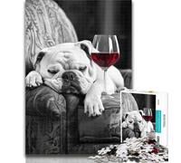 Puzzles Pug Drinking Red Wine Jigsaws Puzzles 1000 Pieces for Adults Gifts,Toys Educational Games Stress Relieving Unique Home Decor And Gifts 26x38cm