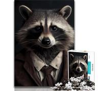 Puzzles Raccoon Suit Jigsaws Puzzles 1000 Pieces for Adults Gifts,Charcoal Art Staycation Kill Time for Home Decoration 75x50cm