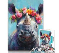 Puzzles Rhino Oil Painting 1000 Piece Jigsaw Puzzles for Adults Gifts,is Ideal As A Gift for The Whole Family Suitable for And 14 26x38cm