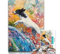 Puzzles Running Border Collie Puzzles 1000 Pieces for Teenagers,Learning Educational Toys Family Games Birthday Present, Gifts 26x38cm