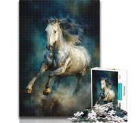 Puzzles Running White Horse 1000 Pieces Jigsaw Puzzles for Adults And Teens,Learning Educational Toys Family Games Enhance Love between Couples 26x38cm